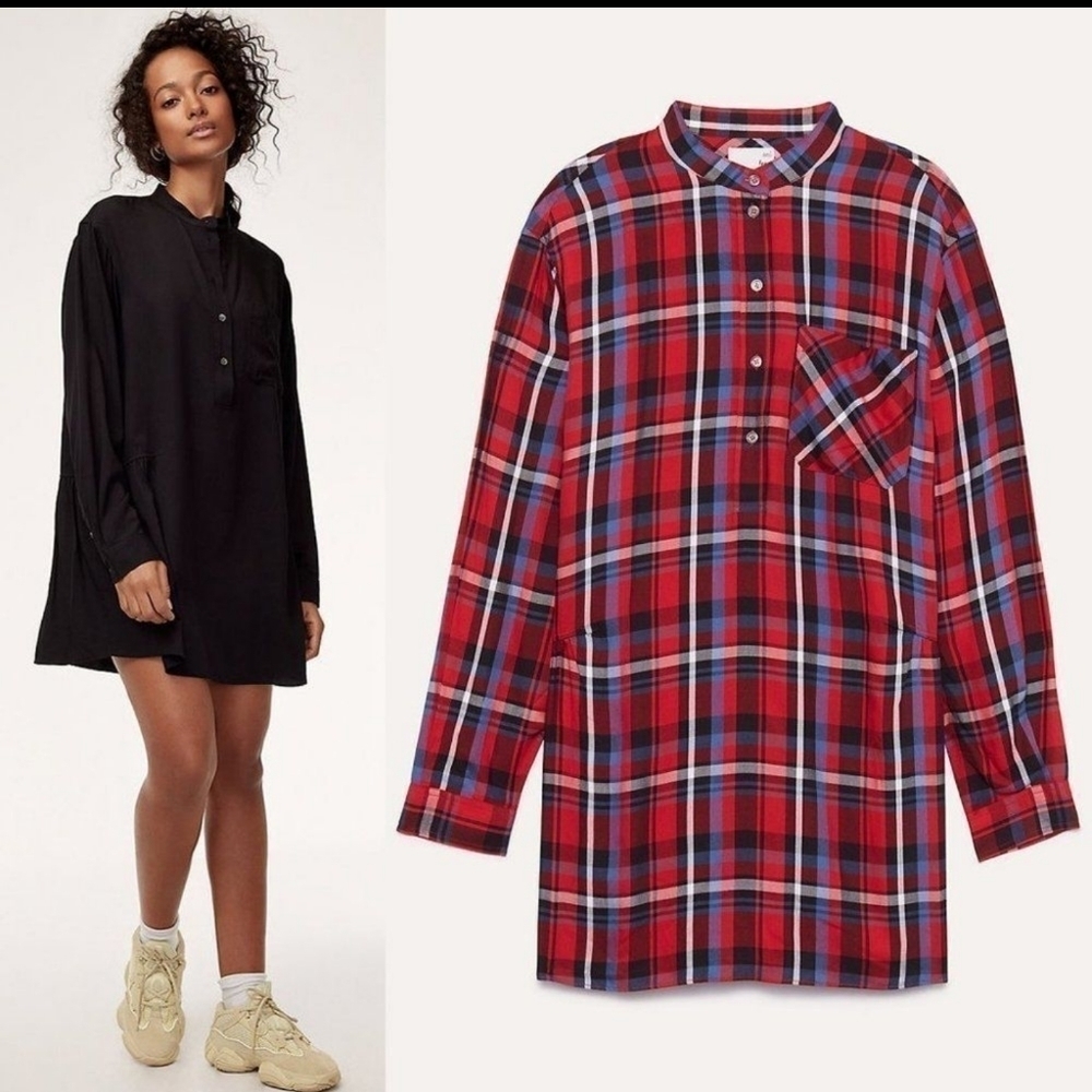 Aritzia Wilfred Free Lucy Plaid Long Sleeve Dress XS